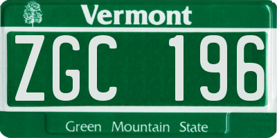 VT license plate ZGC196