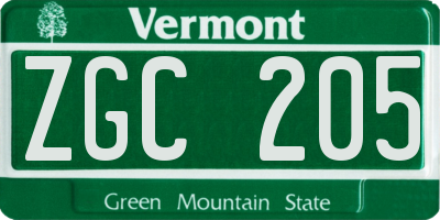 VT license plate ZGC205