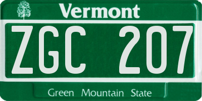 VT license plate ZGC207