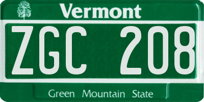 VT license plate ZGC208