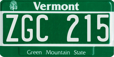 VT license plate ZGC215
