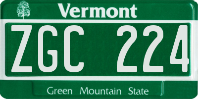 VT license plate ZGC224