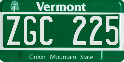 VT license plate ZGC225