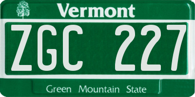 VT license plate ZGC227