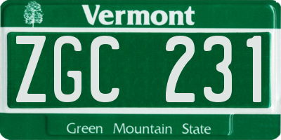 VT license plate ZGC231