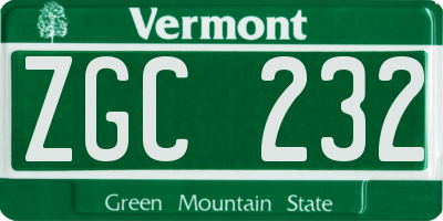VT license plate ZGC232