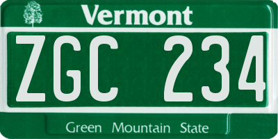 VT license plate ZGC234
