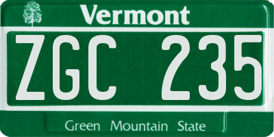 VT license plate ZGC235