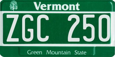 VT license plate ZGC250