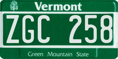 VT license plate ZGC258