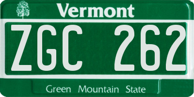 VT license plate ZGC262