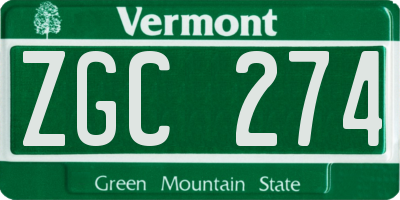 VT license plate ZGC274