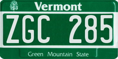 VT license plate ZGC285