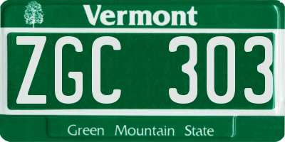 VT license plate ZGC303