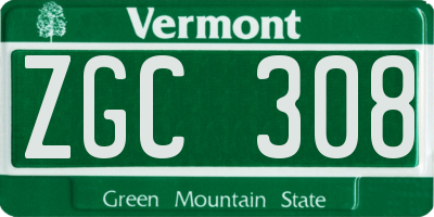 VT license plate ZGC308