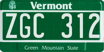 VT license plate ZGC312