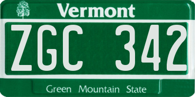 VT license plate ZGC342