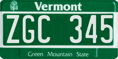 VT license plate ZGC345