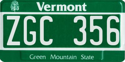 VT license plate ZGC356