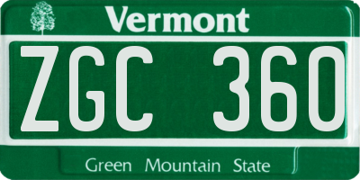 VT license plate ZGC360