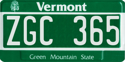 VT license plate ZGC365