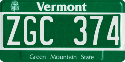 VT license plate ZGC374