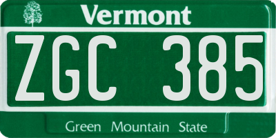 VT license plate ZGC385