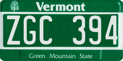 VT license plate ZGC394