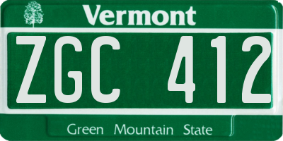 VT license plate ZGC412