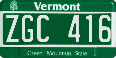 VT license plate ZGC416