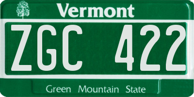 VT license plate ZGC422