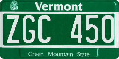 VT license plate ZGC450