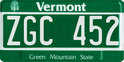 VT license plate ZGC452
