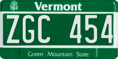 VT license plate ZGC454
