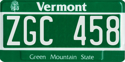 VT license plate ZGC458