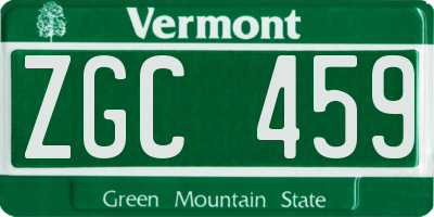 VT license plate ZGC459