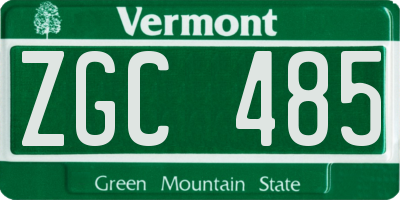 VT license plate ZGC485