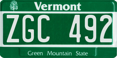 VT license plate ZGC492