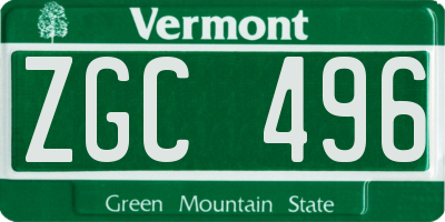 VT license plate ZGC496