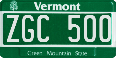 VT license plate ZGC500