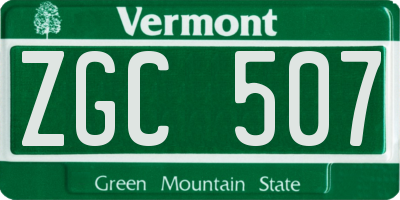 VT license plate ZGC507