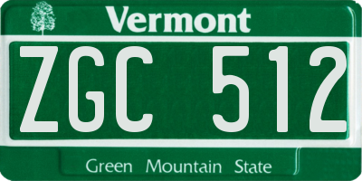 VT license plate ZGC512