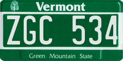 VT license plate ZGC534