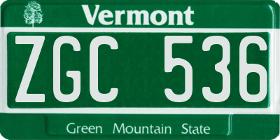 VT license plate ZGC536