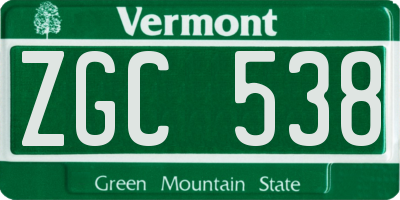 VT license plate ZGC538