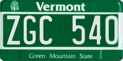 VT license plate ZGC540