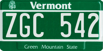 VT license plate ZGC542