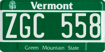 VT license plate ZGC558