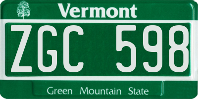 VT license plate ZGC598