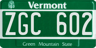 VT license plate ZGC602